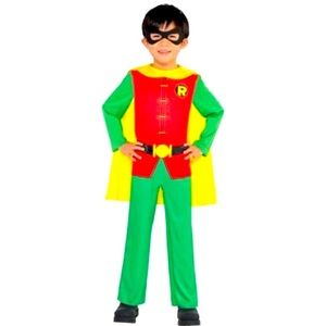 DC Comics | TEEN TITANS ROBIN COSTUME | Jumpsuit-Mask-Cape-Belt | SMALL